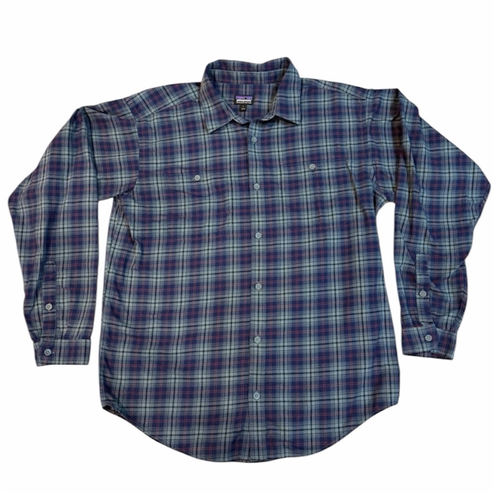 Patagonia Organic Cotton Flannel‎ Plaid Button-Down Shirt | Men’s L | Blue & Red